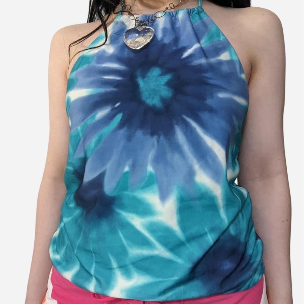 Blue Tie-Dye Halter Top